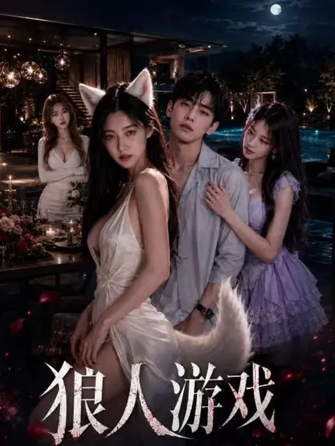 短剧《狼人游戏》封面，夜色中的男女对视